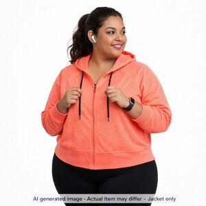 DKNY Sport Hoodie Womens 3X Neon Coral Full Zip‎ Athleisure Sweatshirt Plus Size